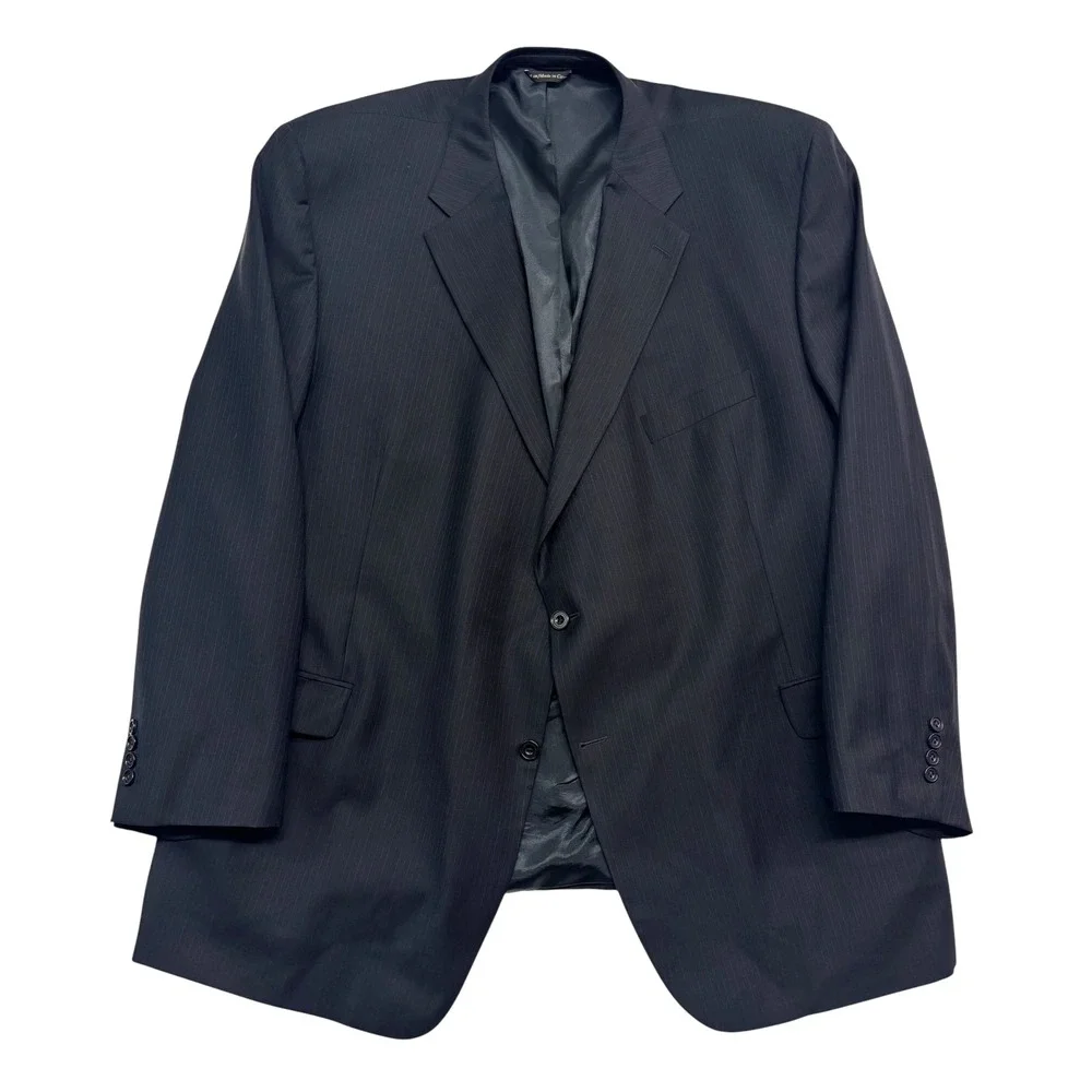 Navy Blue Pinstripe 54T 54L Blazer Jacket Sport Suit Coat 100% Wool All Season